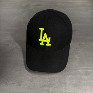 Vintage MLB Los Angeles Dodgers LA Hat Black Neon Green Strapback Baseball Cap